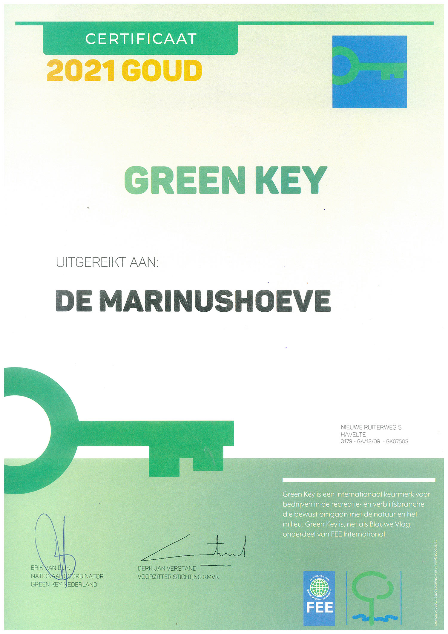 Gouden greenkey marinushoeve